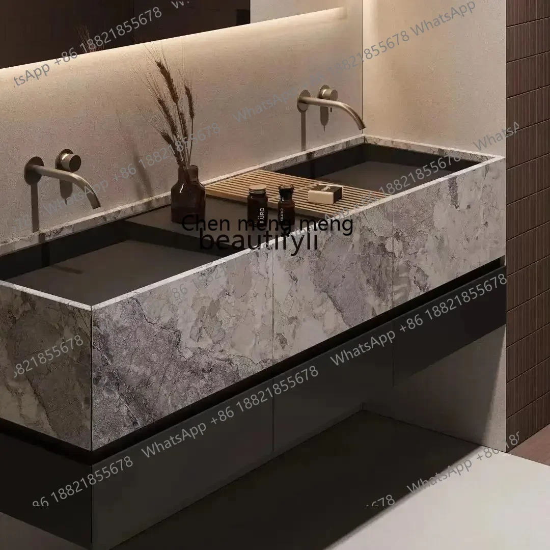 

Japanese-style two-color solid wood oak hand wash cabinet Italian-style high-end hand wash cabinet basin