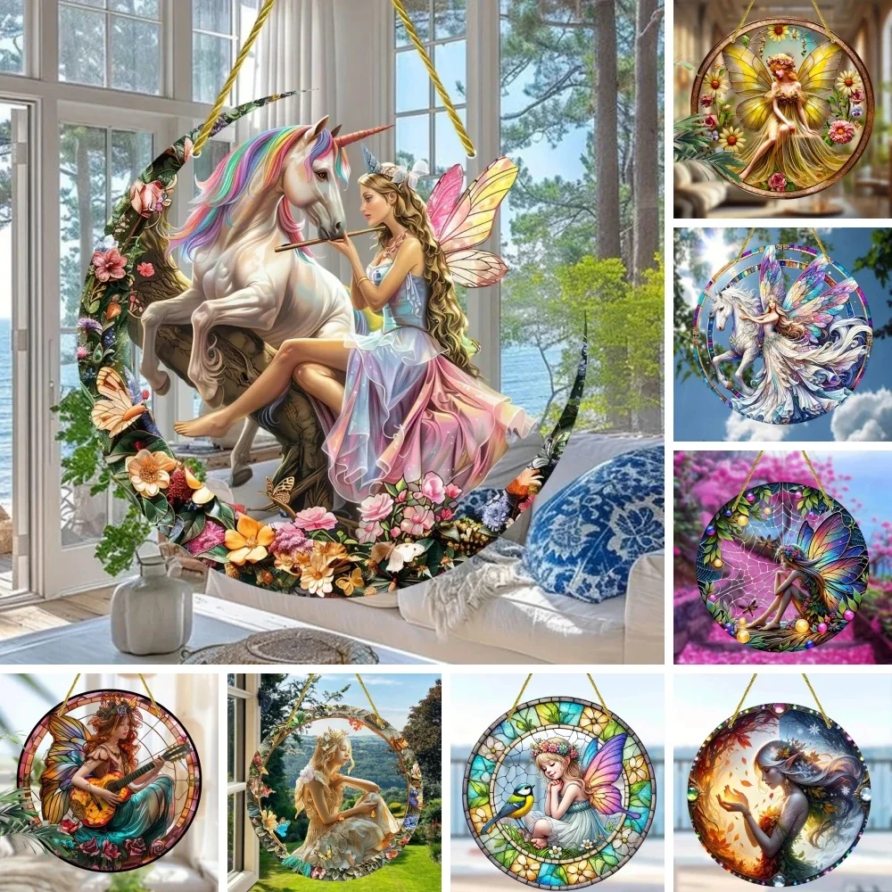 Sun Catcher Window Enchanting Elf Fairy Acrylic Door Display, Seasonal Summer Decor - for Home, Bar, for Daily Christmas Decor