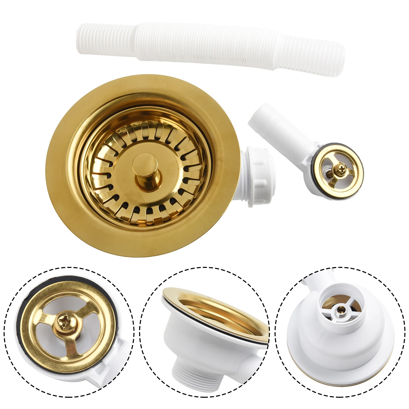 

Strainer Drain Sink Downcomer Stainless Steel Overflow Prevention 114MM Durability Functionality For Sink Hole Diameter 86-95mm