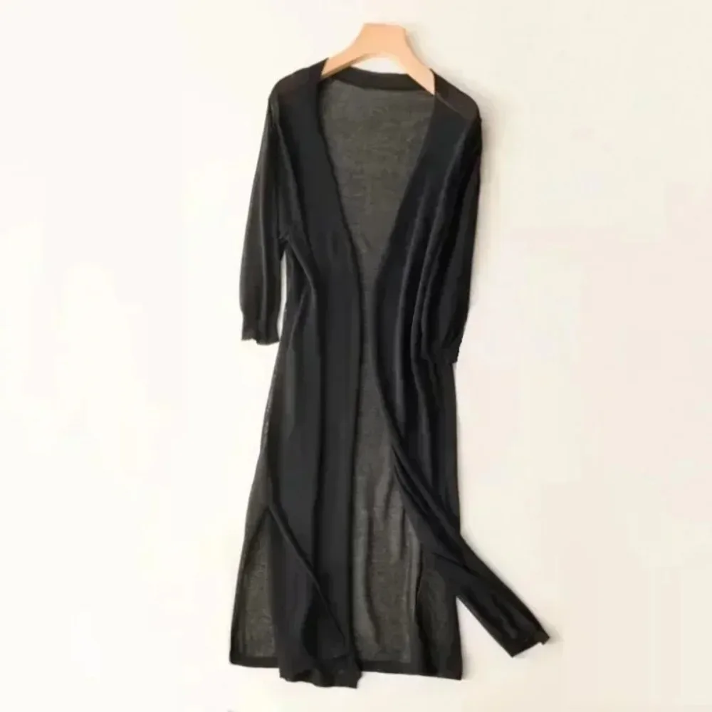 2025 الربيع الصيف ملابس وقاية من الشمس النساء سترة طويلة الإناث محبوك سترة المرأة معطف سترة السيدات شال ملابس خارجية #5