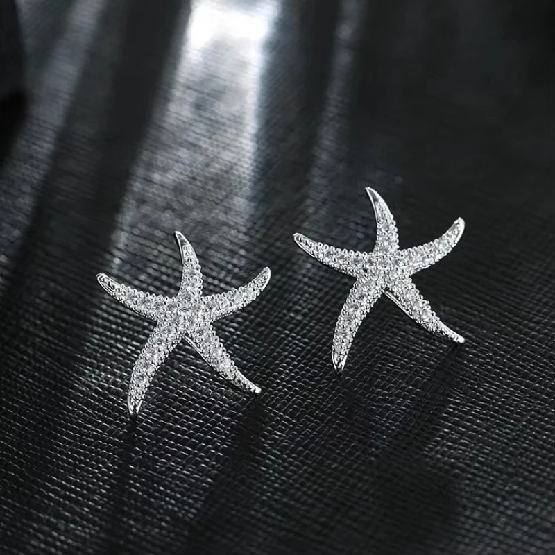New Hot Fashion 925 Sterling Silver Crystal starfish Earrings for Women Girls Gift Fashion Statement Jewelry 2018