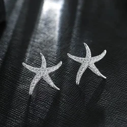 New Hot Fashion 925 Sterling Silver Crystal starfish Earrings for Women Girls Gift Fashion Statement Jewelry 2018