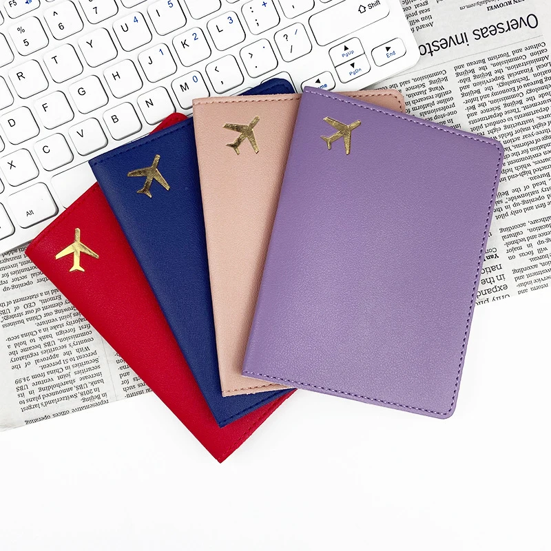 Multi-function Passport Protective Cover PU Leather Storage Bag Card Storage Bags Large Capacity Simple Aircraft Pattern Wallet