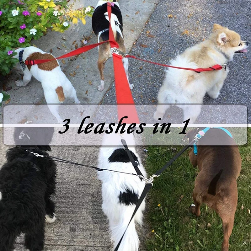 3 In 1 Durable Nylon Dog Leash with Padded Handle Three- Way Pet Leash Adjustable Detachable Lead for Small Medium Large Dogs