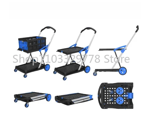 Carritos plegables de doble piso, carrito de compras de aluminio ligero con caja almacenamiento, nuevo