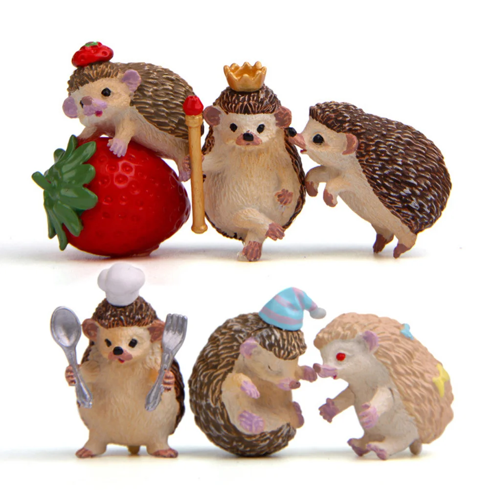 귀여운 고슴도치 장식 세트 케이크 토퍼 베이킹 테마 파티 정원 장식 거실 선반 장식에 이상적