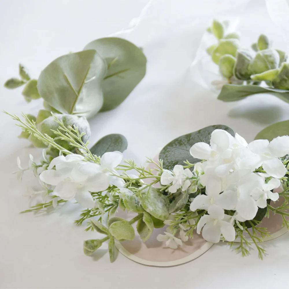 Vintage White Flowers Bridal Headwear for Wedding Artificial Leaves Flowers Crown Headband Florals accesorios para el cabello