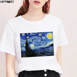 2024 New summer fashion t-shirt Van Gogh Starry sky printed t shirt women Harajuku Retro art pattern tshirt female tops clothing