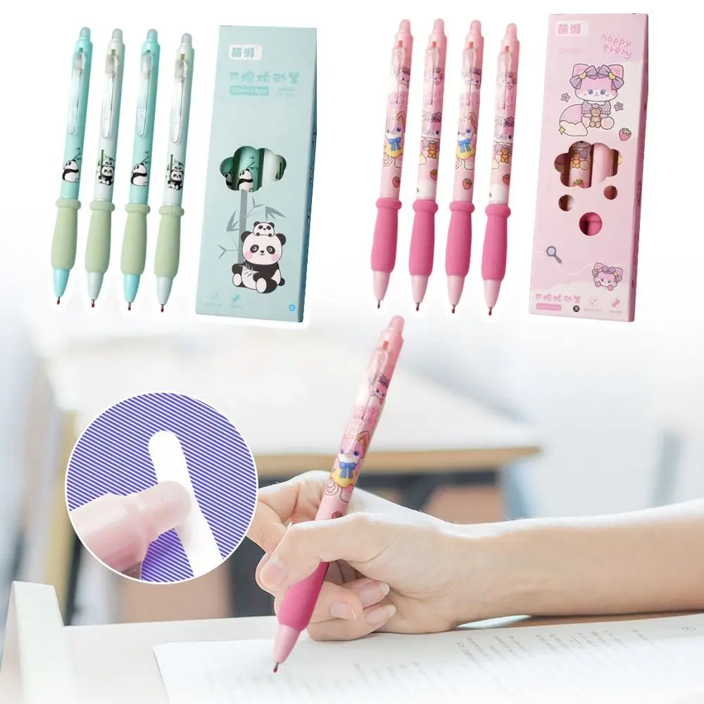 

4Pcs/lot New 0.5mm Panda Gel Pen Quick-drying Soft Touch Grip Press Erasable Pen Writing Stationery Black Pen Office