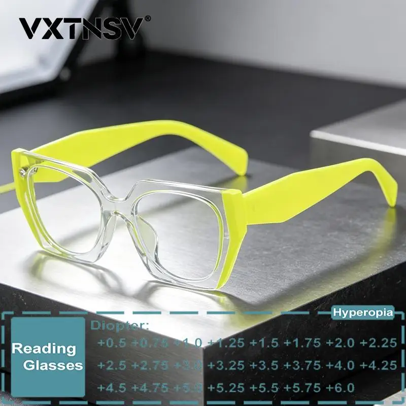 Color Blocked Cat Eye Blue Light Blocking Presbyopia Eyeglasses Women Brand Designer Clear Lenses Prescription Reading Glasses