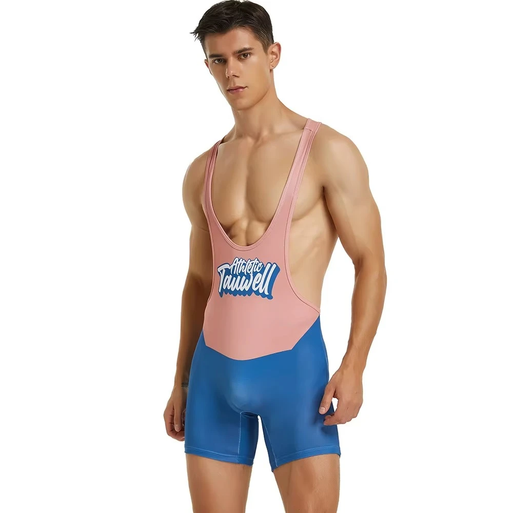 Men Athletic Wrestling Singlet Breathable Stretch One‑Piece Leotard For Gym Fitness Gymnastics Competition Training