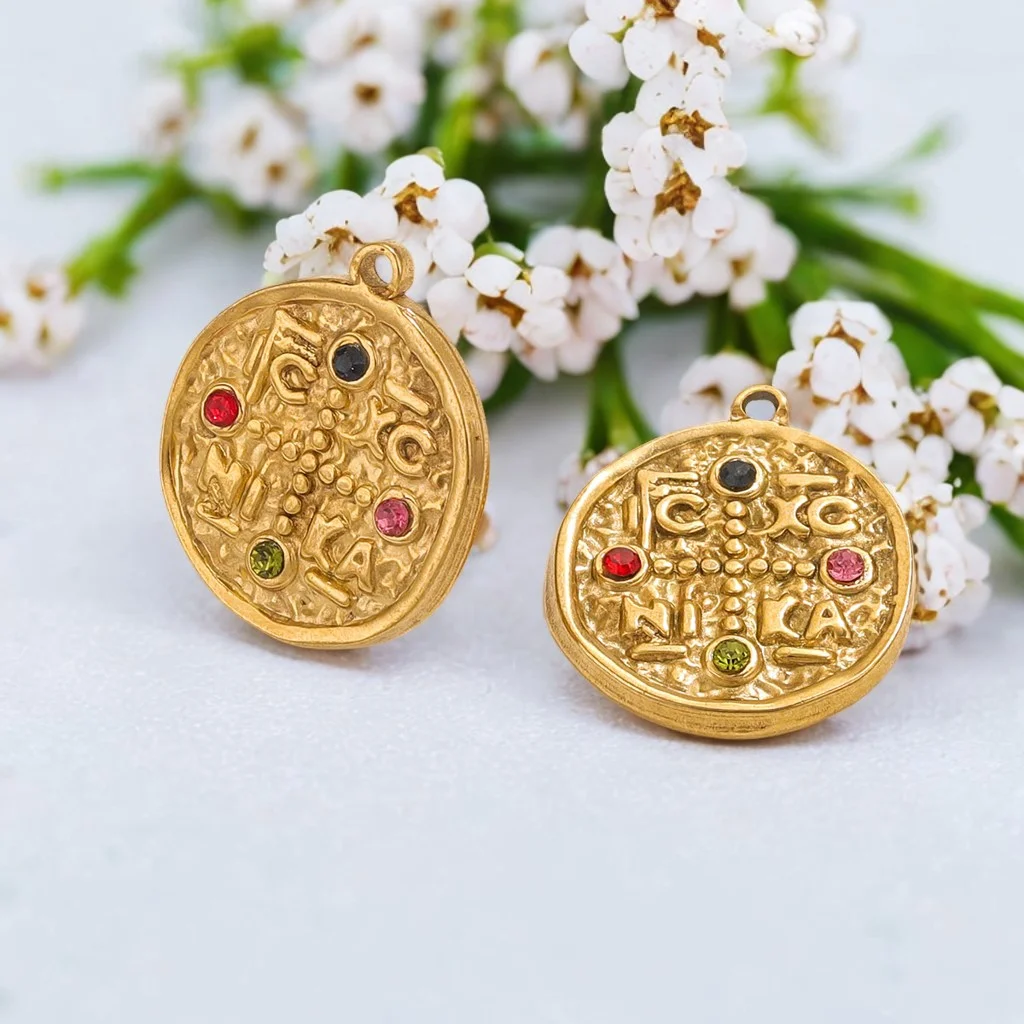 3 PCS PVD Stainless Steel Diamond Set Mary Charm Necklace Earrings Pendant Connector Found DIY Jewelry Making Supplies Wholesale