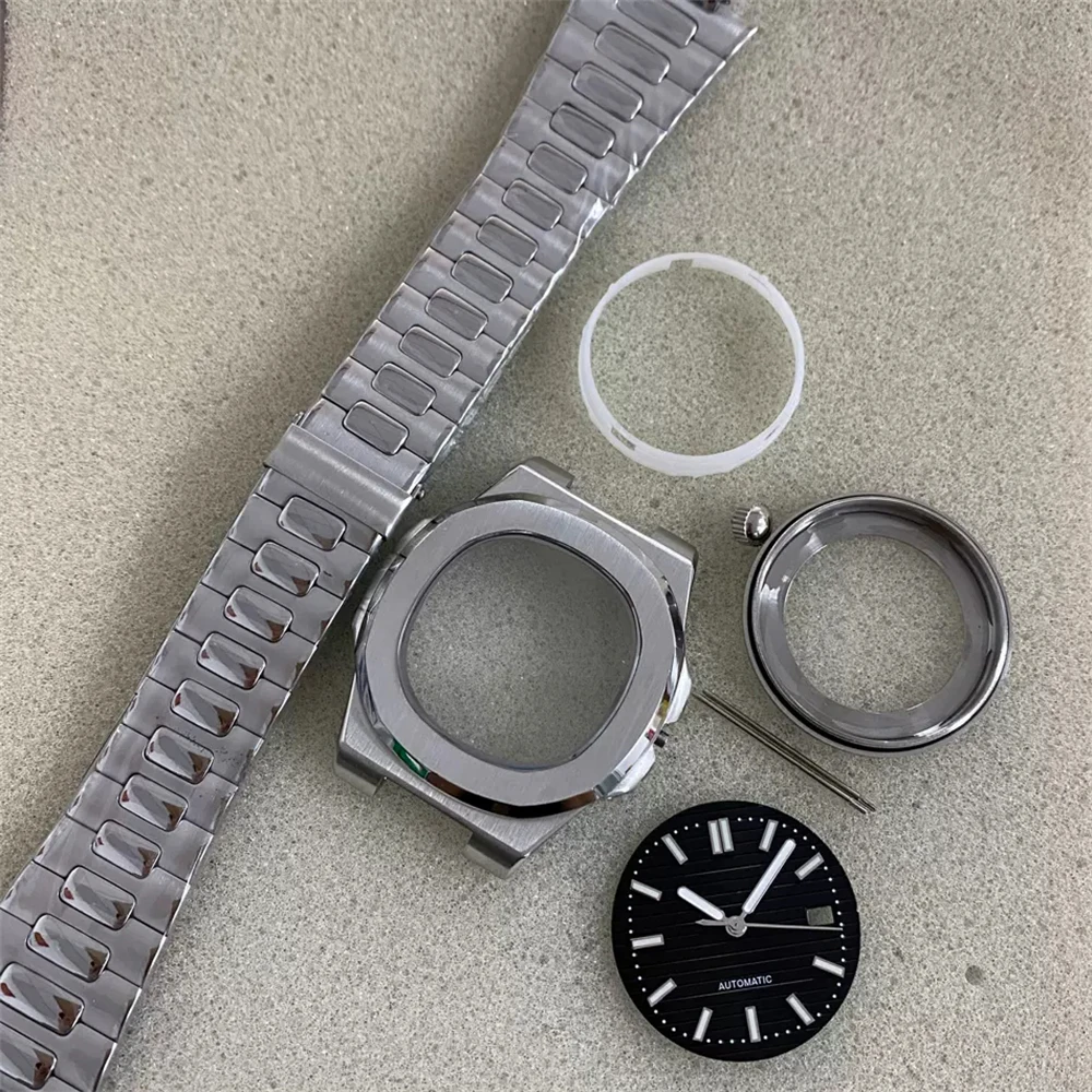 NH35 Sapphire Glass Watch Case, 41mm Stainless Steel Case Strap Dial Hands Kit for NH35 NH36 Movement