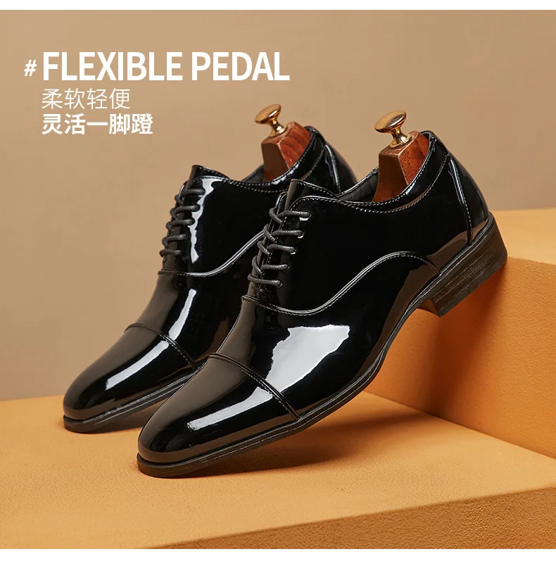 2024 British New Spring/summer Lacquer Shining Face Men's Leather Triple Joint Business Dress Oxford Shoes Youth Men Boots туфли