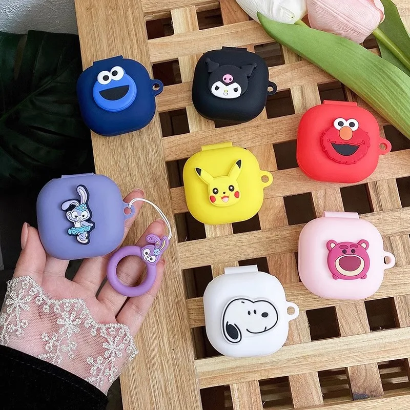 MINISO Cartoon Earphone Case for Samsung Galaxy Buds 2Pro/Live/Fe Silicone Wireless Earbuds Protective Cover With Lanyard