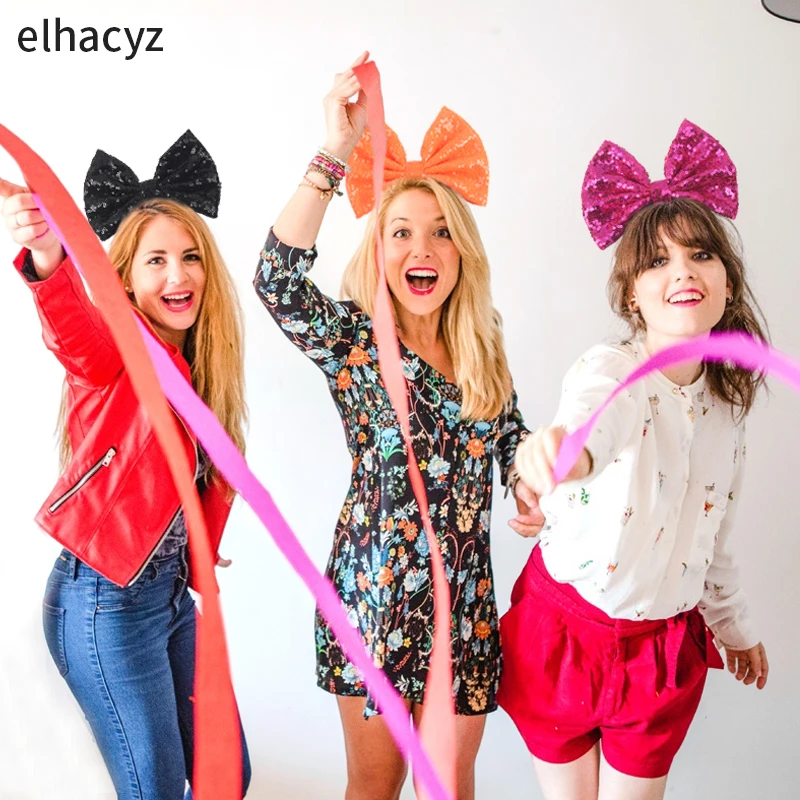 Große 7'' rote Schleife Stirnband Glitzer Pailletten Schleife Haarband für Mädchen Frauen Prinzessin Kopfbedeckung Frauen Party Kopf Hoop Kinder Geschenk – Detail 5