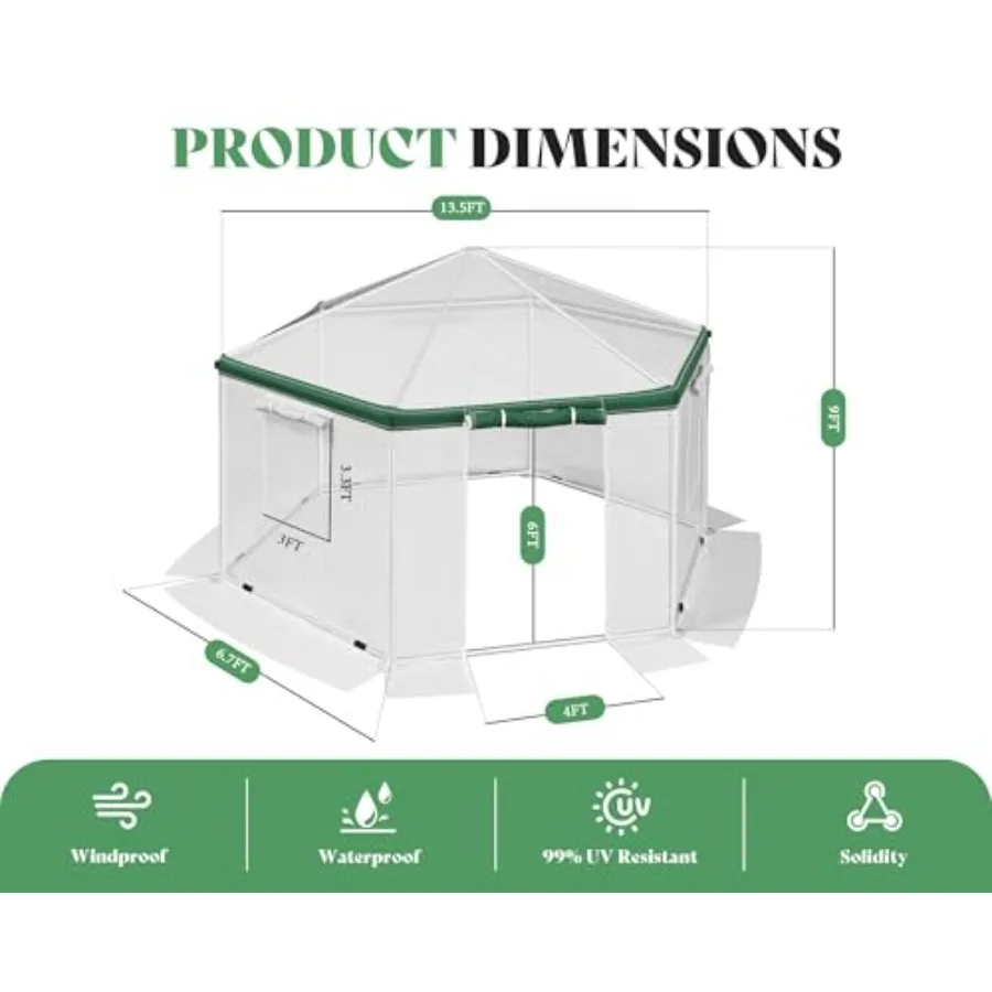 13.5x13.5x9 FT Hexagonal Walk-in Greenhouse