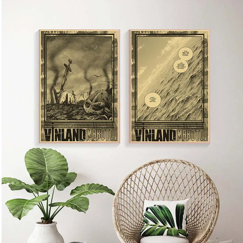 Vinland Saga Anime Manga plakat Retro papier pakowy drukuje na wystrój salonu Bar Cafe dekoracja w stylu Vintage obraz naklejka ścienna