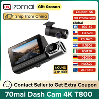 70mai 4K T800 3-Channel HDR Dash Cam Support 24h Parking Surveillance AI Motion Detection Voice Control 70mai Triple Channel DVR
