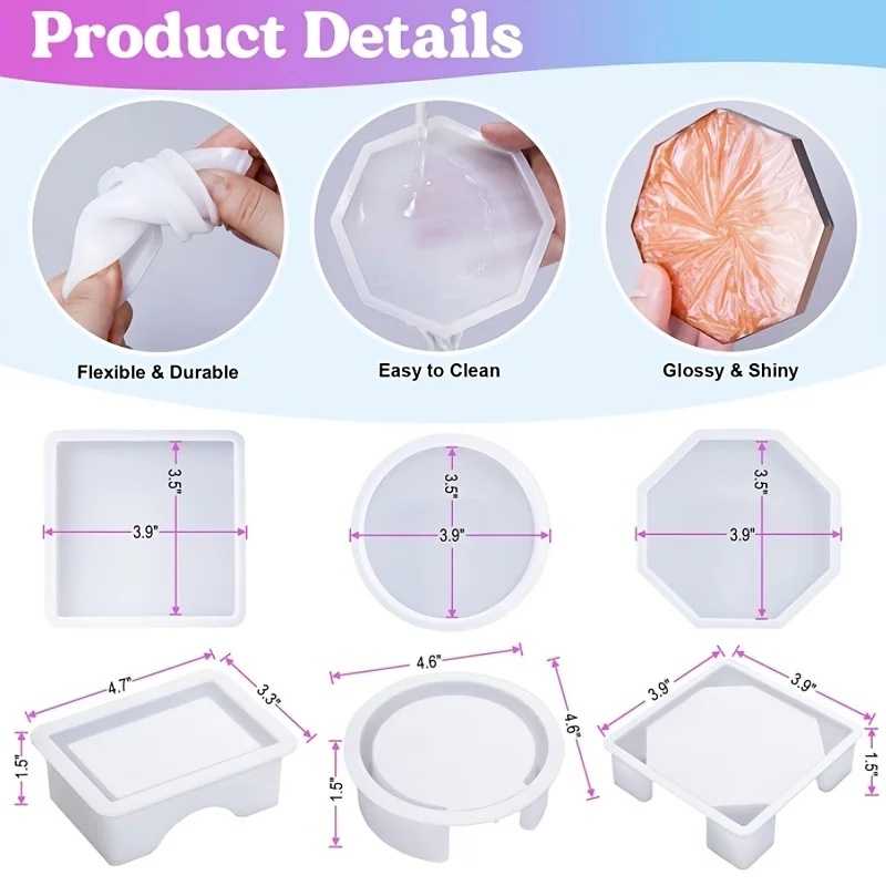 18Pcs Silicone Resin Molds Set Flexible Epoxy Resin Coaster Molds Round Square Octagonal for DIY Resin Crafts Jewelry Making