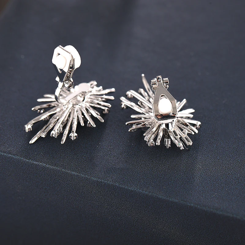 Fashion Korean Personality Firework flowers Clip on Earrings Without Piercing Brass Inlaid Zirconia Earrings for women Jewelry