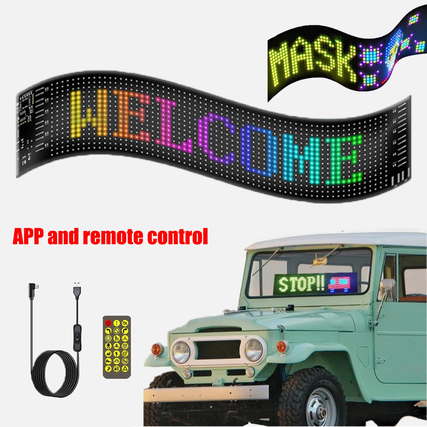 

1PCS LED Car Logo, Flexible LED Matrix Panel 5V LED Scrolling Logo, Bright Advertising LED Logo, Flexible USB
