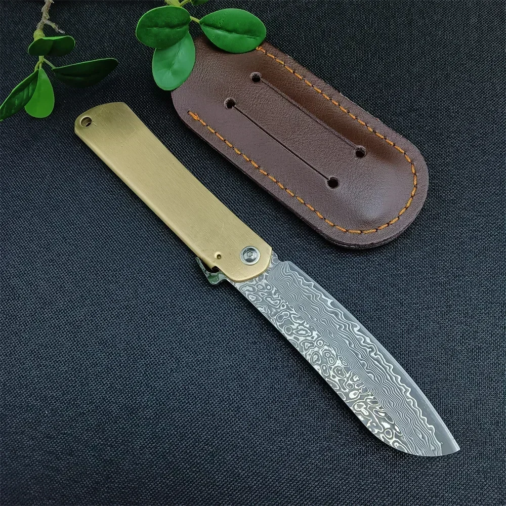 Higonokami Japanese VG10 Damascus Folding Blade Ball Bearing Copper Handle Outdoor Fishing Hunting Survival EDC Pocket Tool Gift