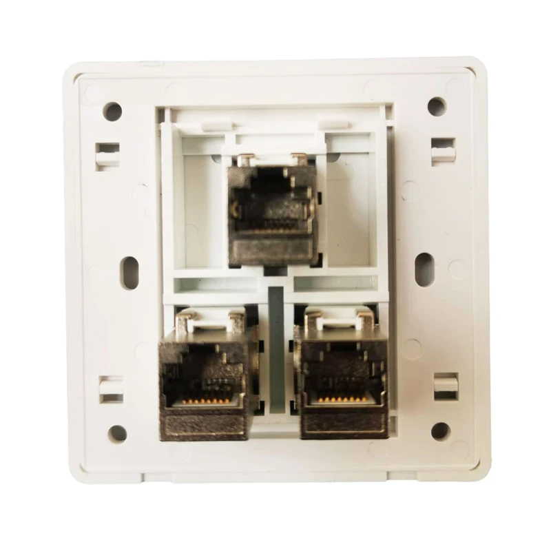 3 Ports Shield CAT6A RJ45 Wall Panel Faceplate In White Female Zinc Alloy CAT.6A LAN Socket 86x86mm For 10G Network Connector