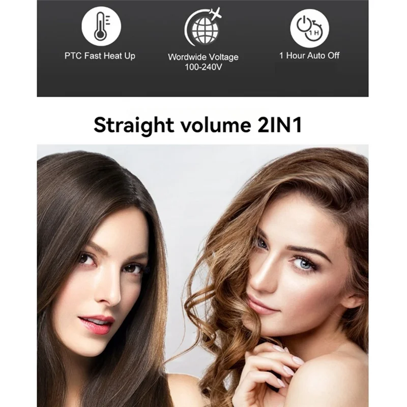 

A21R-Hair Straightener And Curler 2 In1 Professional Flat Iron Instant Heat Up Digital LED Display Adjust Temperature US Plug