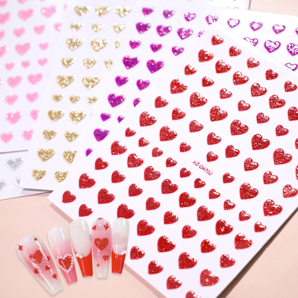 1/5 Stück 5D Valentinstag Glitzer Herz Nagelaufkleber 8*10 cm Gold Silber Rot Rosa Lila Liebe Nagelaufkleber Süße Nägel Zubehör 1