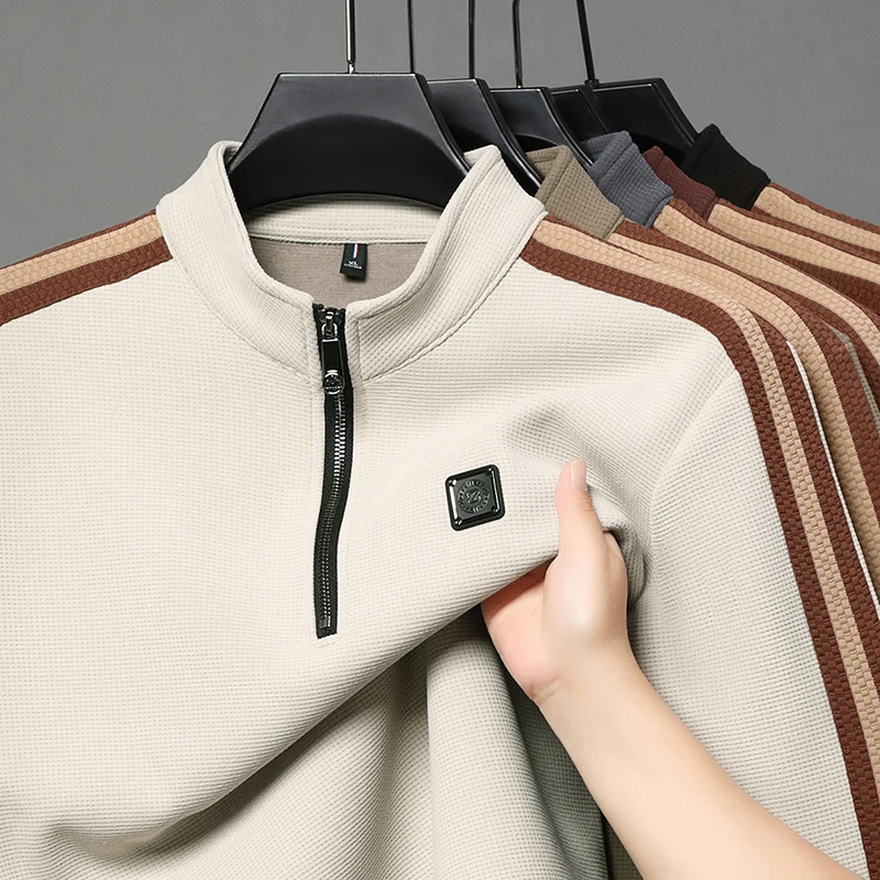 

Высококачественная мужская толстовка с воротником-стойкой и половиной высоты на молнии с длинными рукавами, зимнее новое поступление, теплая модная мужская одежда с изысканным принтом