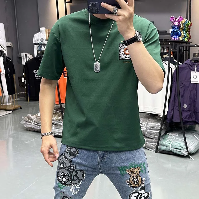 Men's T-shirt Embroidered High Quality Male Clothing Fashion Brand Round Neck Short Sleeved Causal Loose Daily Wear Youth Tees