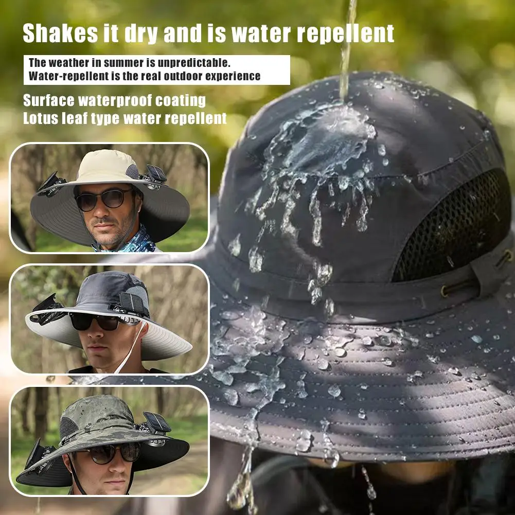 Solar Fan Fishing Hat Fan Solar Or Usb Charging Big Travel Summer Fisherman Hat Wind Dry Hat Quick Cap Visor Rim Sunblock B T5M6