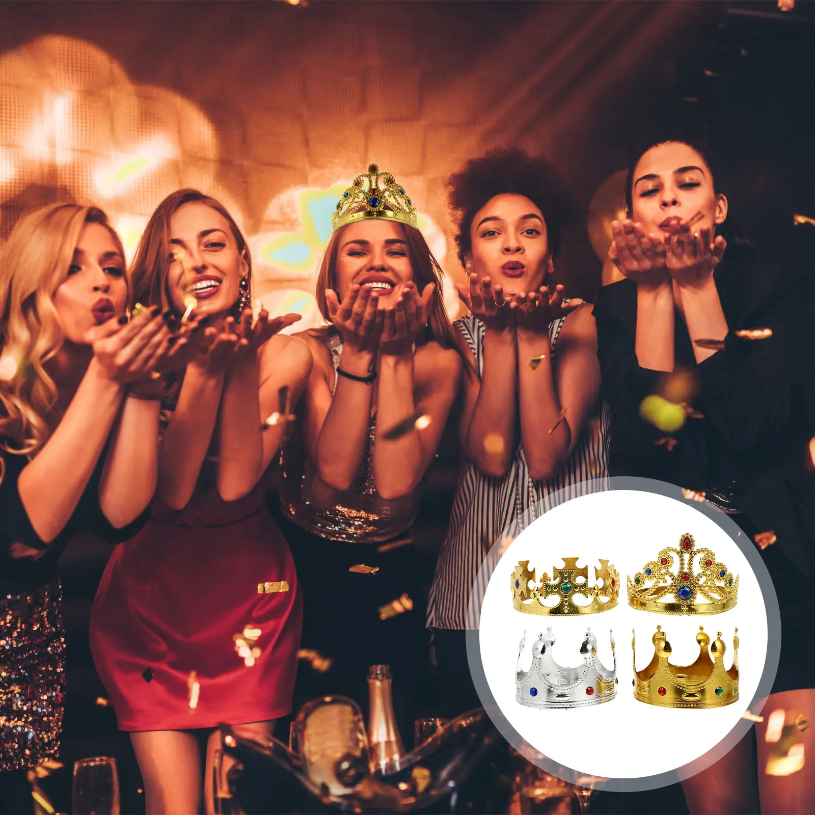 

4pcs Plastic Plating Crowns Decorative Party Props For Birthday Halloween Carnival Lightweight Shiny Queen