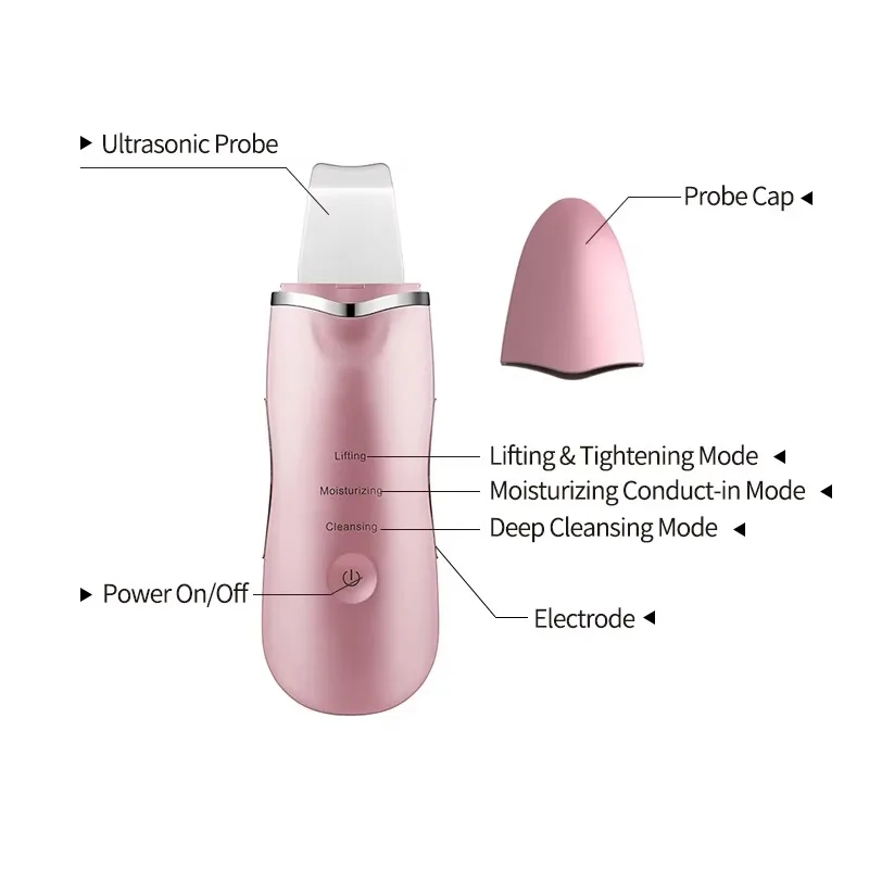 Waterproof Ultrasonic Skin Scrubber Facial Pore Cleaner Skin Lifting Beauty Device With UK US Plug For Home Facial Care
