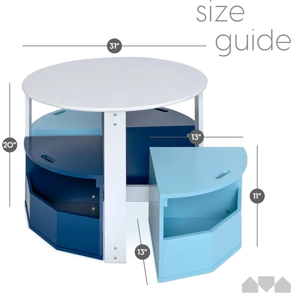 Kids Activity Table and Chair Set - Round Play and School Table with Storage for Children Ages 3-8 - Nesting Design