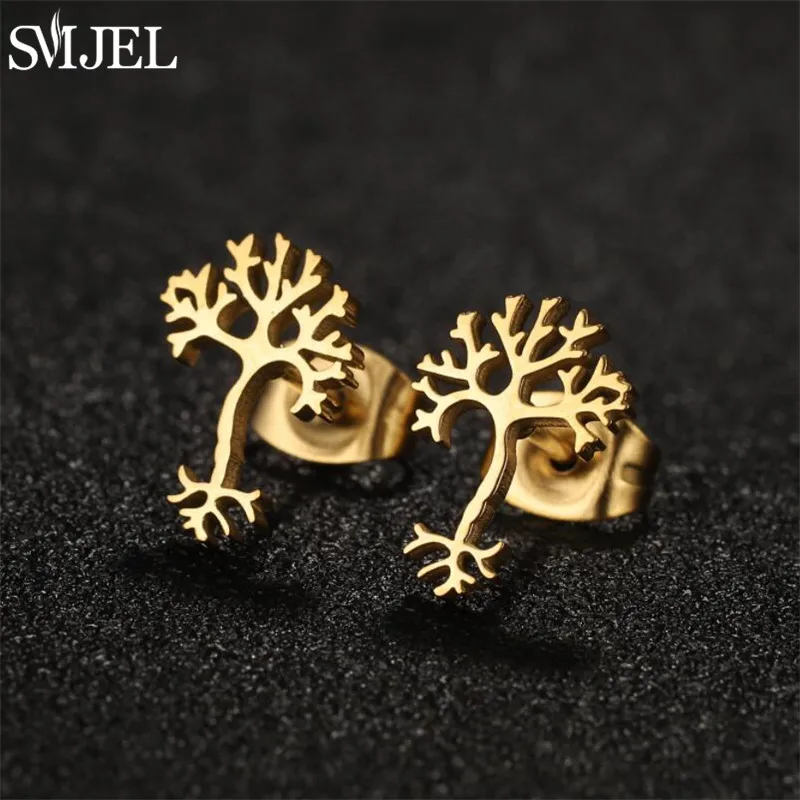 Personality Half Circle Sun Design Gothic Stud Earrings Women Cute Antlers Lotus Neuron Earing Heart Music Asymmetry Ear Jewelry