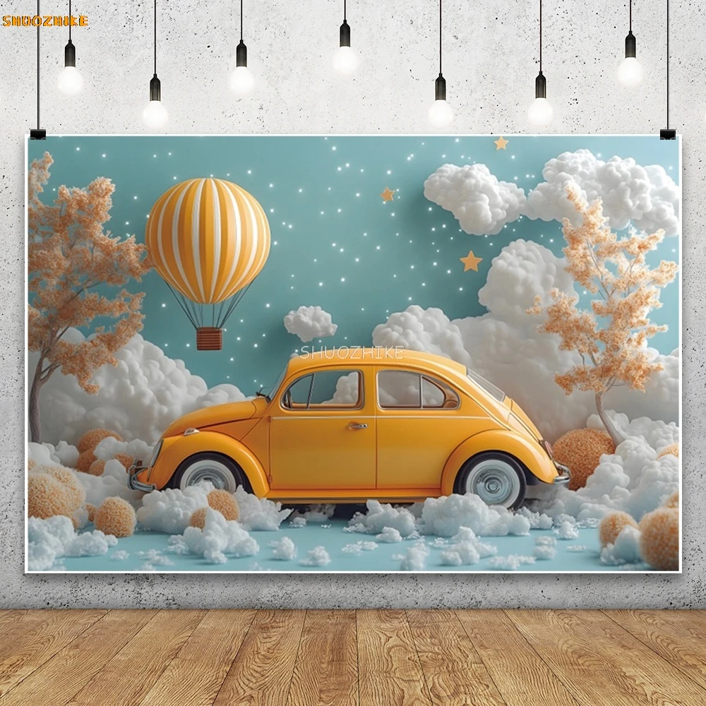 Baby Shower latar belakang ulang tahun pertama fotografi awan balon pesta dekorasi meja foto bayi fotografi kue latar belakang Smash