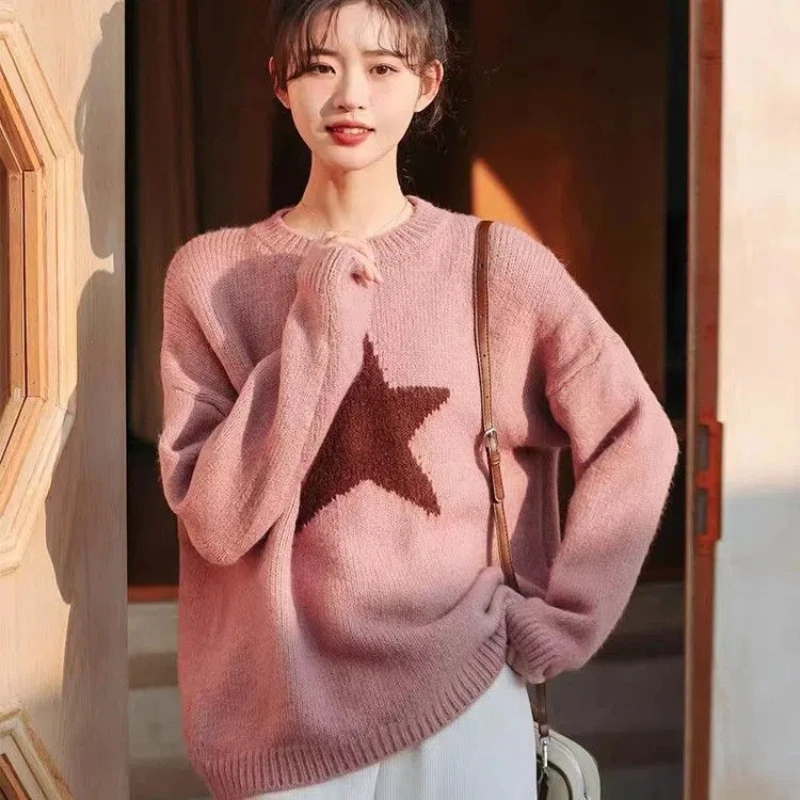 Five Pointed Star High-end and Super Beautiful Sweater Women\'s Autumn and Winter Lazy Style Loose Base Knit Sweater Top