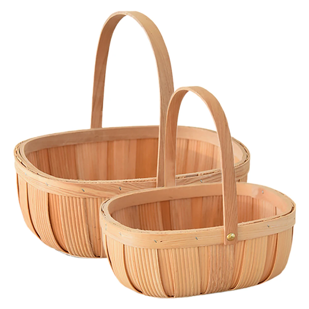 

2 Pcs Large Capacity Bamboo Vegetable Flower Basket for Storage Picnic Market Wicker Baskets Multifunctional Handmade Boho Fruit