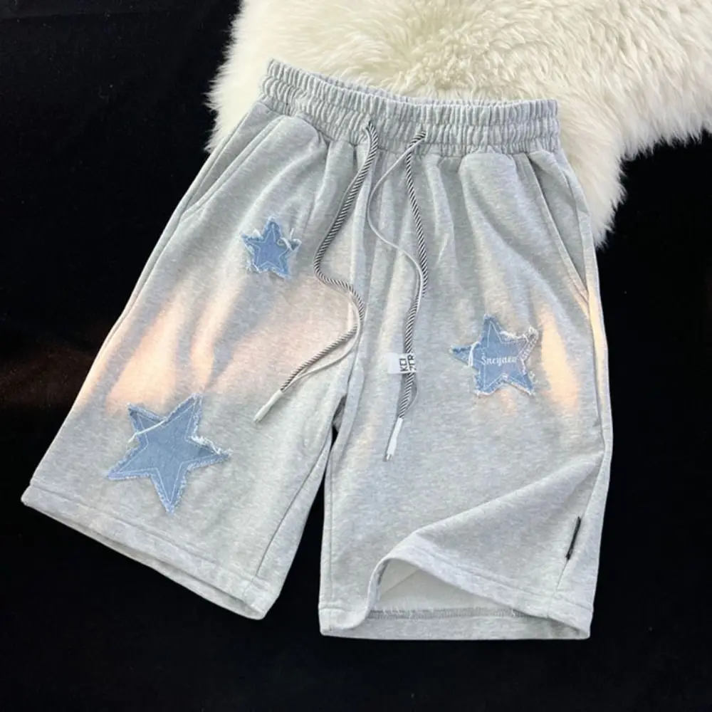

All Match Loose Y2k Star Casual Shorts Cotton Patchwork Sweatpants Men Sports Trousers Mid Waist Wide Leg Shorts Women Summer