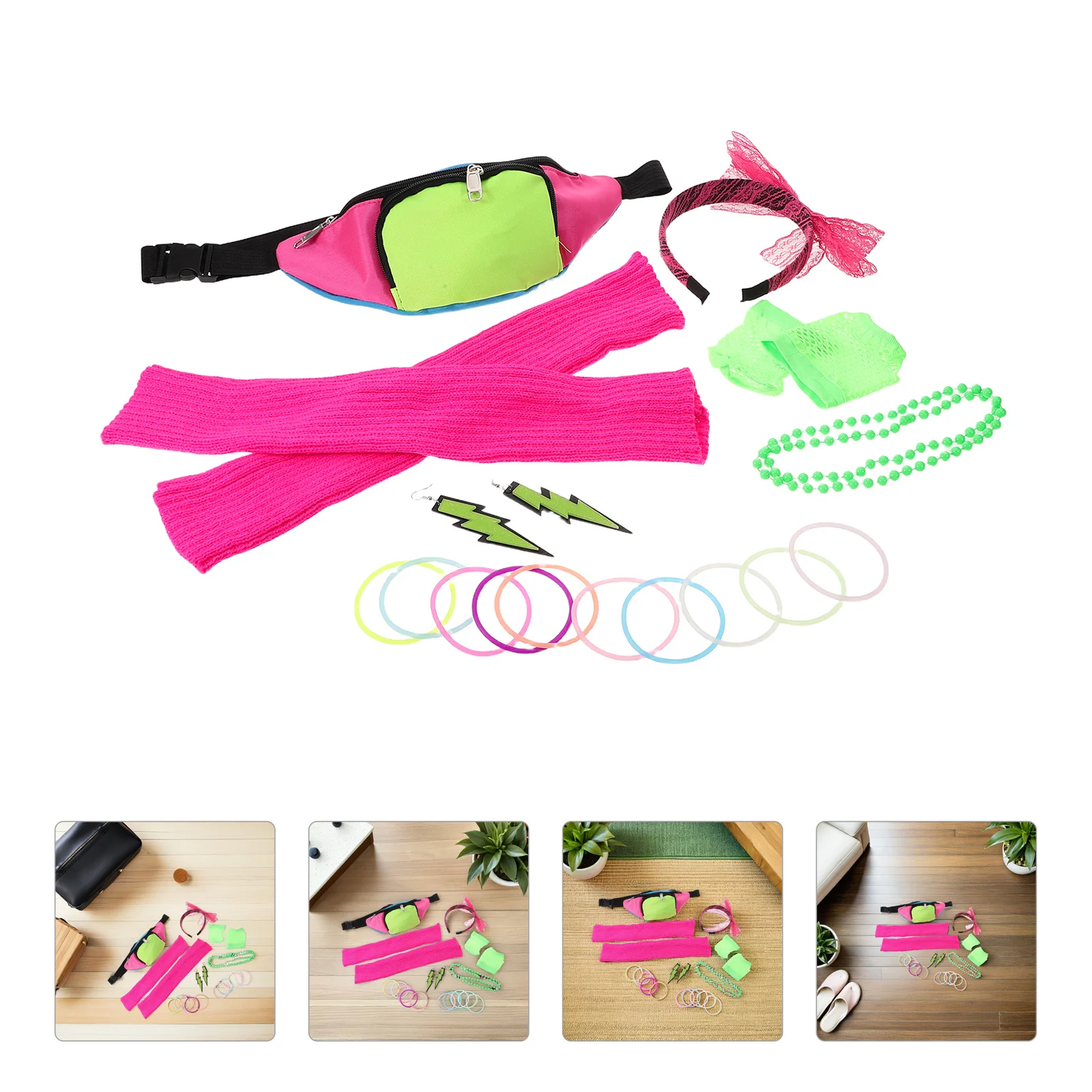 19개 네온 파티 액세서리 세트 클래식 80년대 코스튬 주얼리 여성용 패니 팩 귀걸이 헤드밴드 손목밴드 레트로 포함