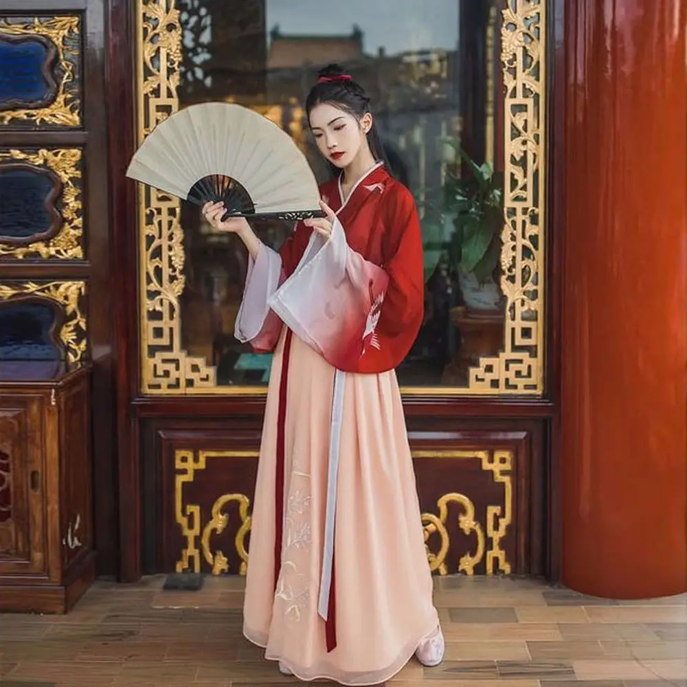 

Hanfu Женские китайские народные танцевальные костюмы восточный, Азиатский династии Мин, сказочное платье принцессы для сценических шоу