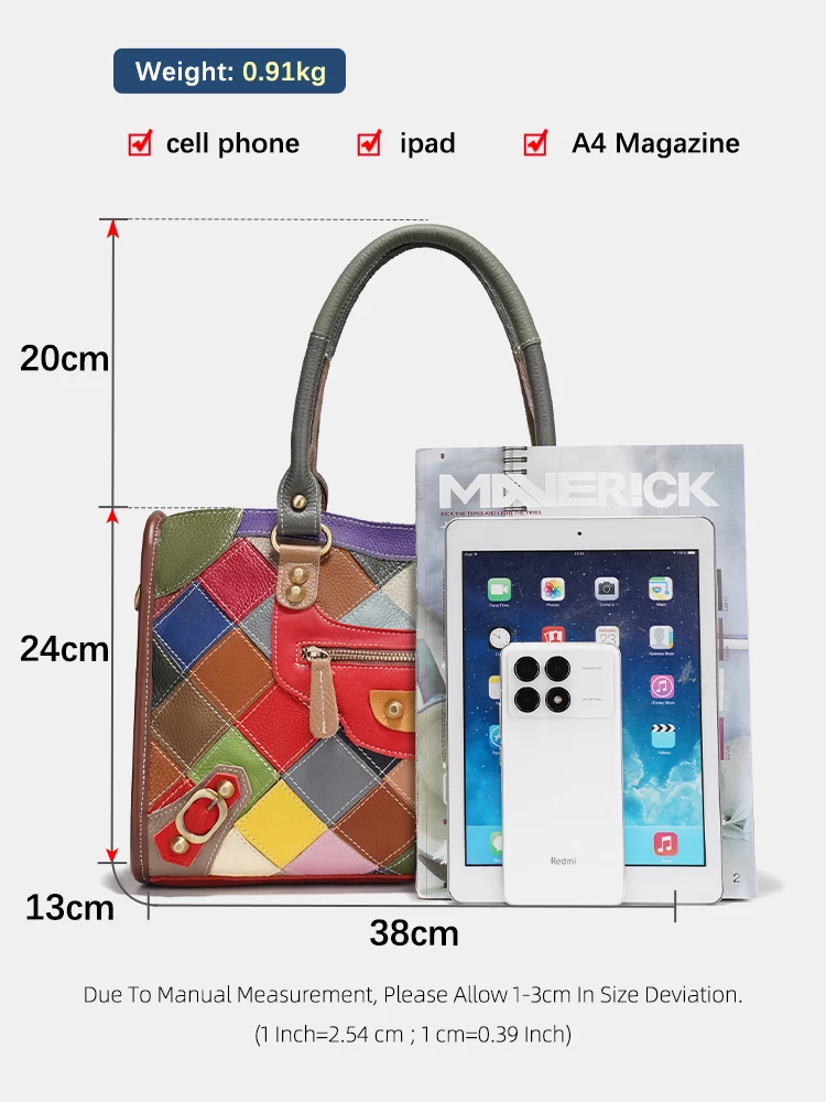 Zency Women's Leather Patchwork Top-Handle Bag Luxury Crossbody Multi-Compartments Shoulder Handbags for Daily Work Shopping
