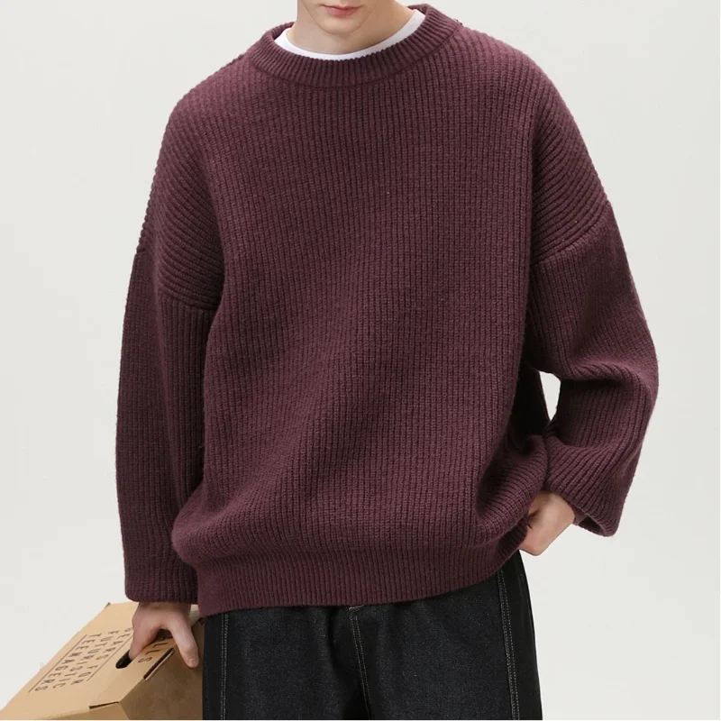 

Heavy Duty Thick Needle Thickened Basic Style Crew Neck Sweater For Men Autumn Winter New Style Trendy Texture Knitwear Top