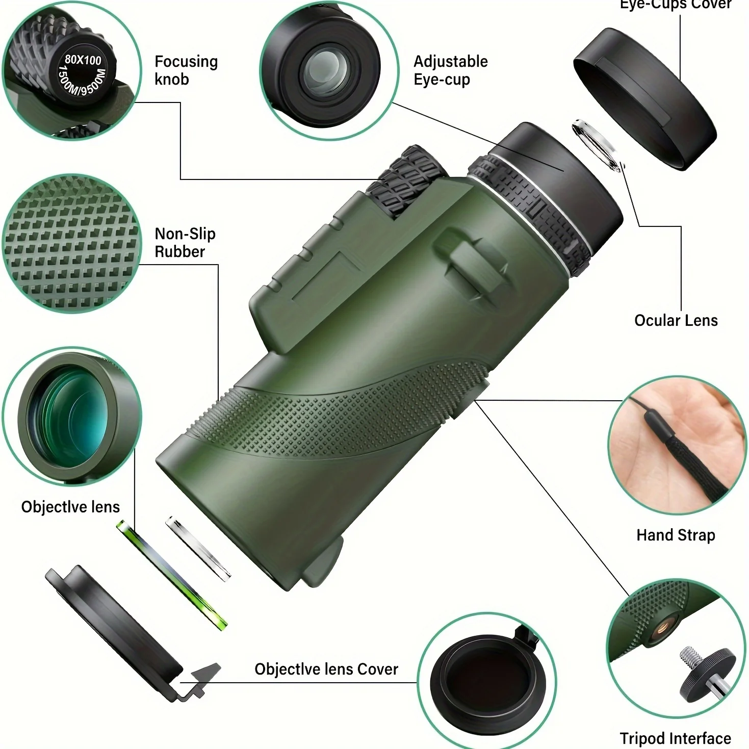 80x100 HD ZOOM Powerful Monocular Telescope Portable Binoculars Long Range Telescope Hunting Camping With Outdoor Camping Travel