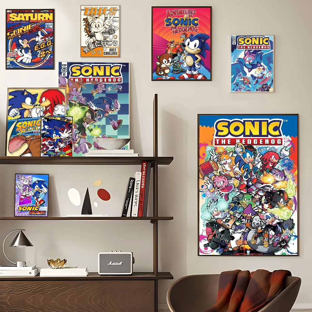 Classic Anime Video Games Sonics Cartoon Anime Posters Sticky HD Quality Wall Art Retro Posters For Home Kawaii Room Decor