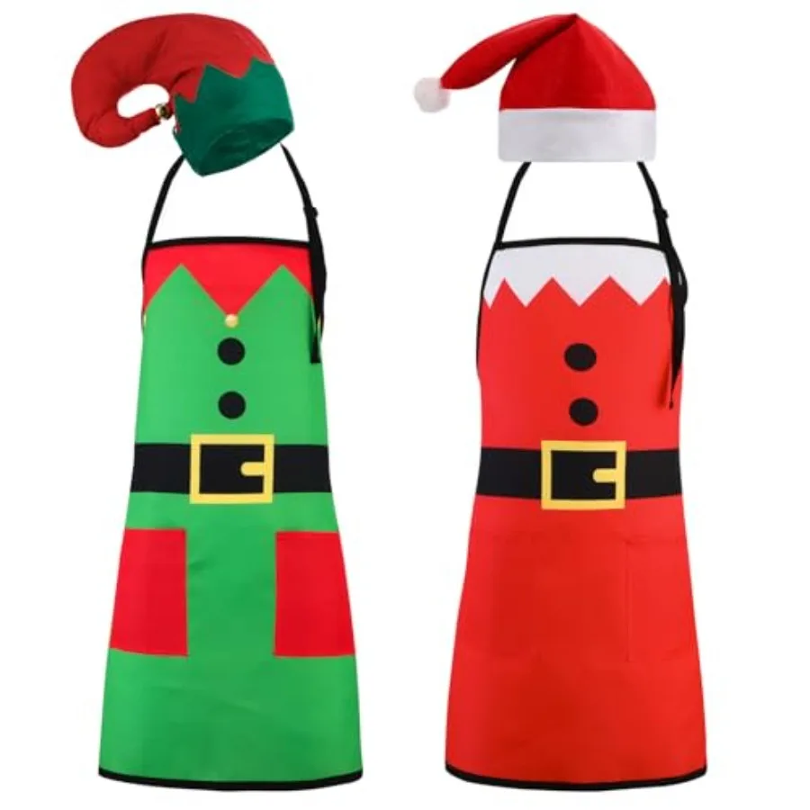 2 مجموعة عيد الميلاد المئزر و طقم قبعات قزم سانتا كلوز المئزر وقبعة مضحك سانتا كلوز قزم تأثيري حلي عدة لمستلزمات حفلة عيد الميلاد