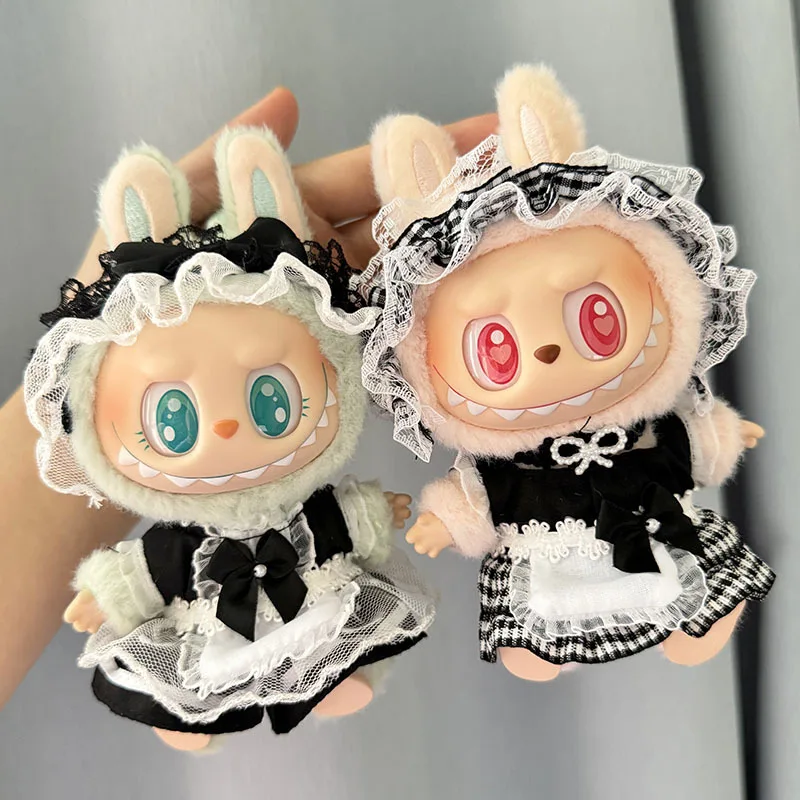 

17cm Labubu I II Idol Dolls Clothes Kawaii Cute Black Gauze Maid Dress Accessories Korea Kpop Exo Clothing Plush Doll'S Clothes