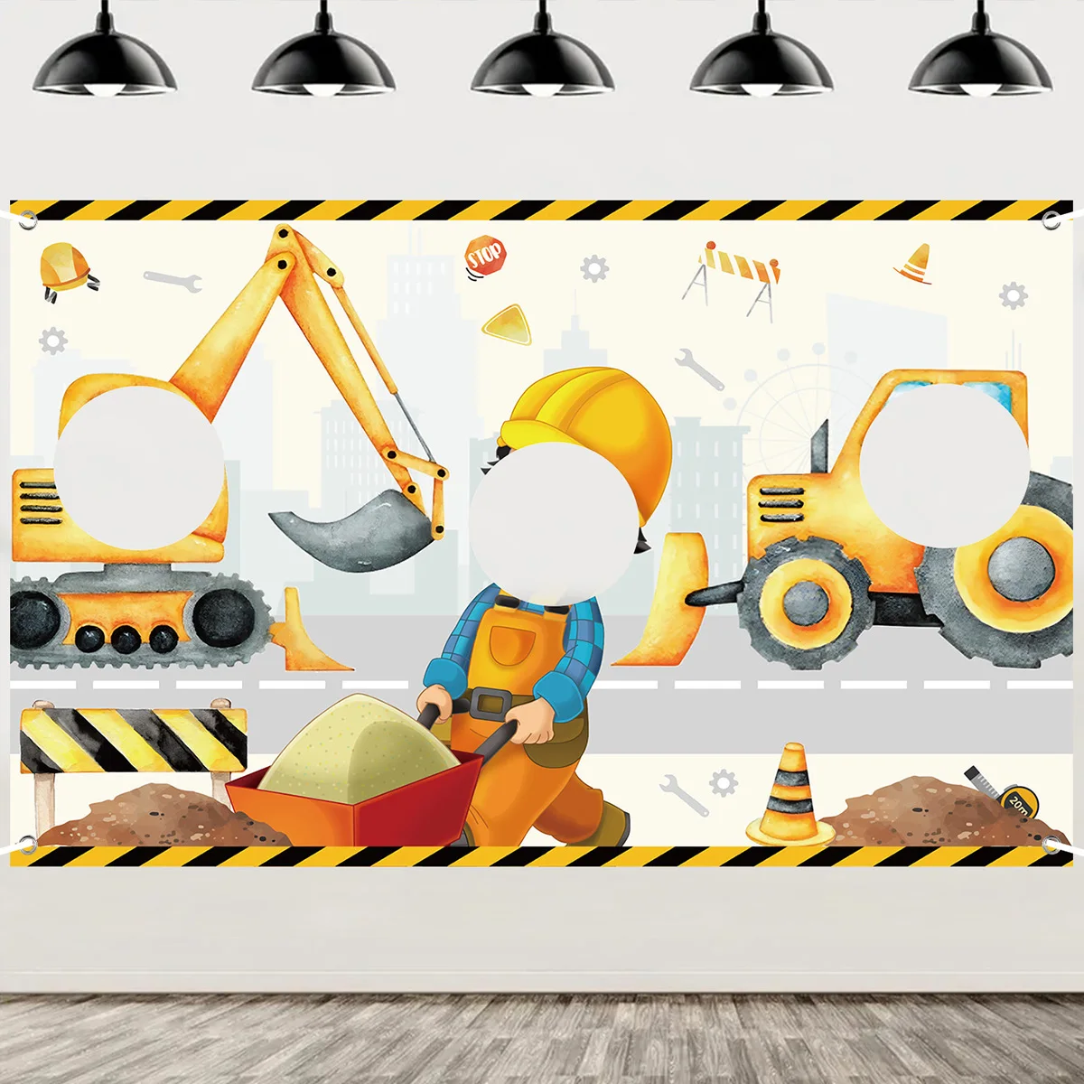 Construction Theme Photo Frame Backdrop Boys Birthday Party Decoration Excavator Vehicle Birthday Background Baby Shower Decor